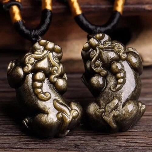 Handmade Obsidian Fengshui Pixiu Necklace Good Luck Piyao Beaded Necklace Wealth Pixiu Necklace Lucky Fengshui Animal
