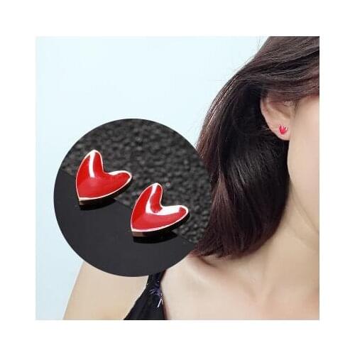 Heart Earrings Small Cute Earrings Tianium Steel Prevent Allergy Simple Red for Women Girls Lady Birthday Gift Party