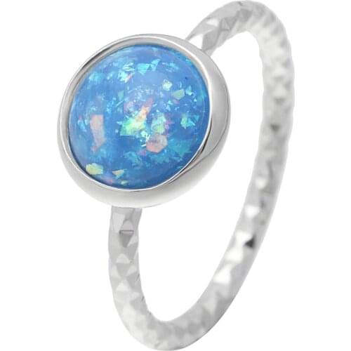 White Blue Fire Opal Round Enaggement Ring Jewelry Silver Color New Fashion CZ Wedding Bands Finger Rings For Women Bijoux Femme