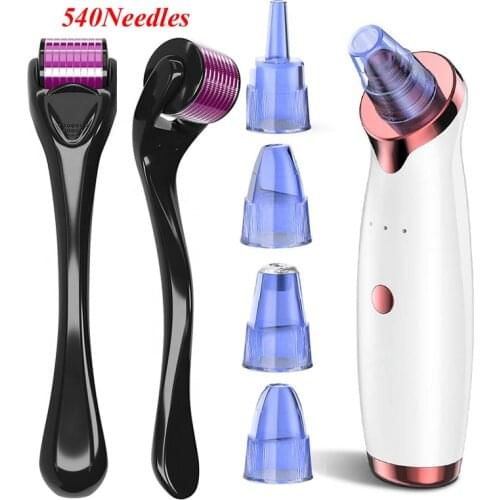 Blackhead Remover Pore Cleaner Vacuum Suction Acne Remover Derma Roller 540 Micro Needle Skin Care Scalp Hair Beard Re- Grow