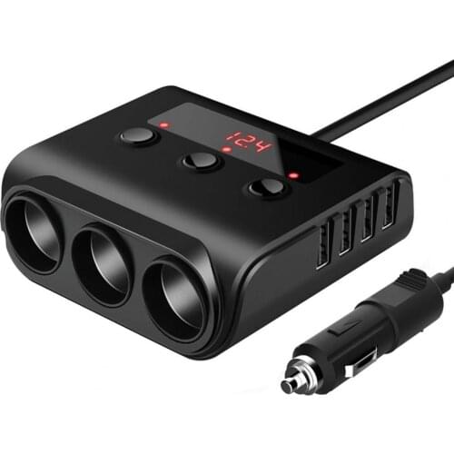 TR12 USB Car Adapter Convenient Independent Power Switch 100W Extended 4-port Charger for 12-24V Vehicles