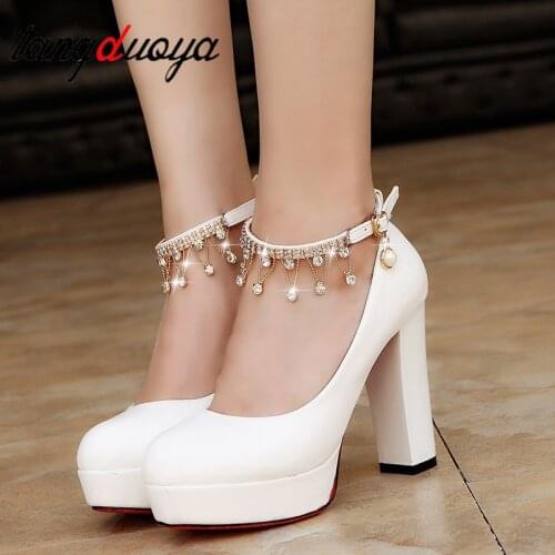 Platform heels sexy high heels women wedding shoes bride rhinestone high heels white ladies shoes woman platform high heels