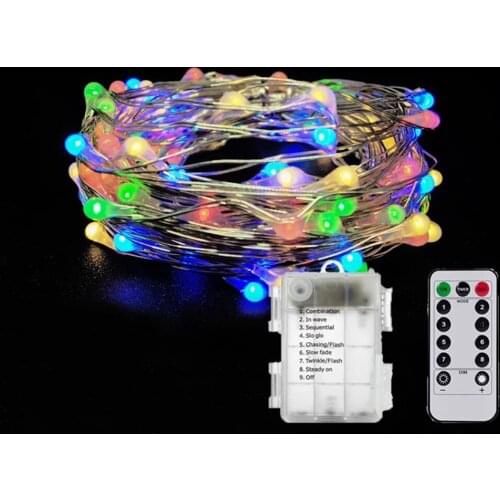 50 100 LED Outdoor Light String Fairy Garland Battery Remote Silver Wire Lights for Party Christmas Wedding Decoration 4 Colors