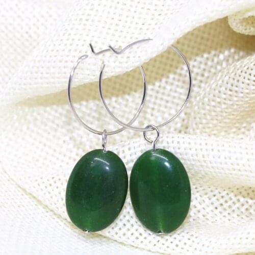 Top Quality Green Natural Stone Chalcedony Oval Dangle Earrings Factory Outlet Jades Eardrop Earbob Women Jewels 13*18mm B1774