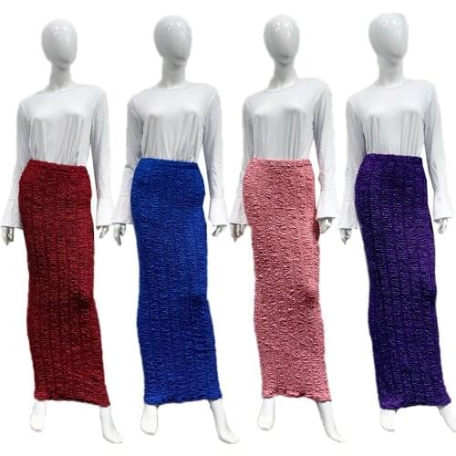 Muslim Women Skirt Full Length Stretch Elasticity Bottoms Solid Color Straight Sheath Bodycon Knit High Waist Summer 2002 Trendy