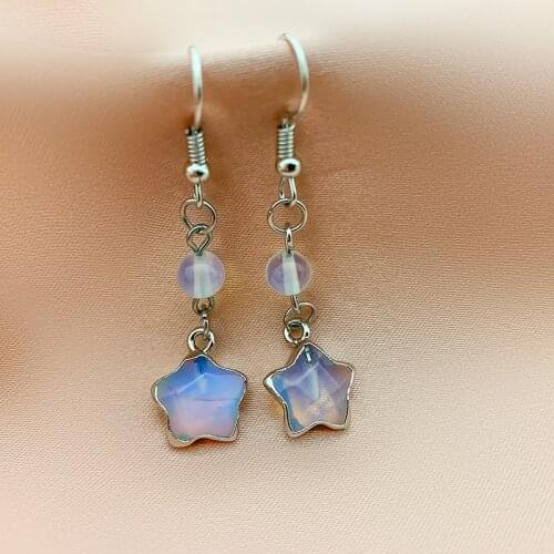 Womens Earrings Korean Drop Earrings for Women Healing Star Opal Pendant Silver Earring Set 2021 Trend Earings Female Jewelry