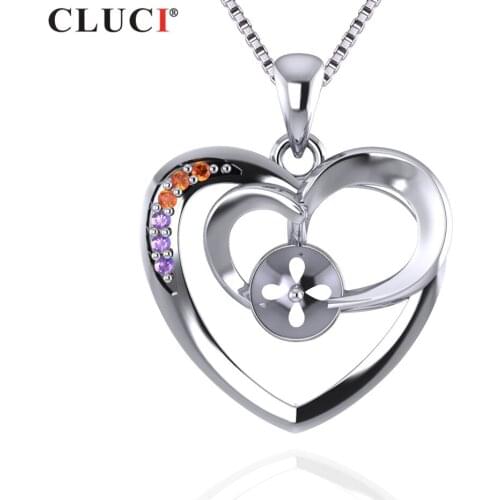 CLUCI Double Heart Pearl Pendant For Women Red & Purple zirconia Engagement Classic Pendant Women ,can stick pearl on SP319SB