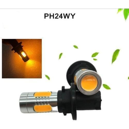 2 pcs White PU20d-6 12V24W 2200K Orange Error Free PH24WY PH16W LED Bulbs For BMW Audi Cadillac etc Front Turn Signal Lights