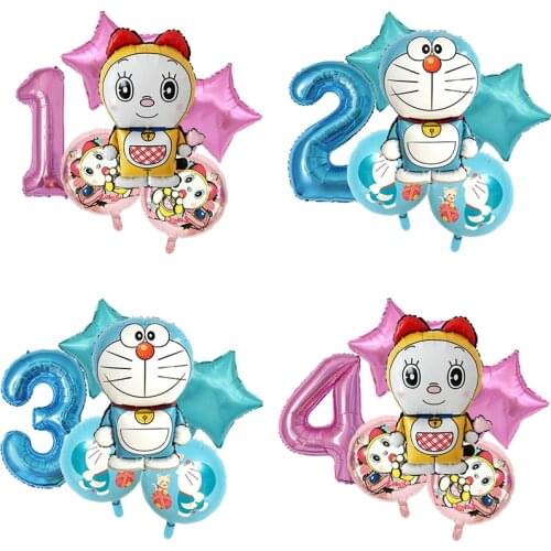 6pcs Doraemon Foil Balloons Cartoon Jingle Cat Theme Happy Birthday Party Decoration Baby Shower Supplies Kid Toys Air Globos