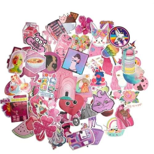 64pcs/1lot PVC Gift Pink Girls Fun Cartoo Sticker Toys The Luggage Stickers For Moto Car & Suitcase Cool Fashion Laptop stickers