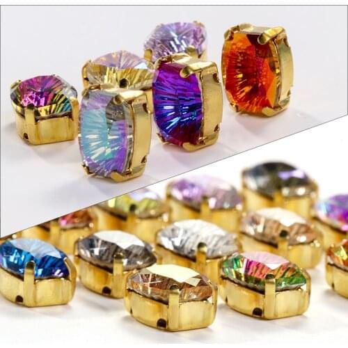 8x10mm Rectangle Shape Sew on Stones High Quality Glass Rhinestones With Copper Claw Home DIY Accessories