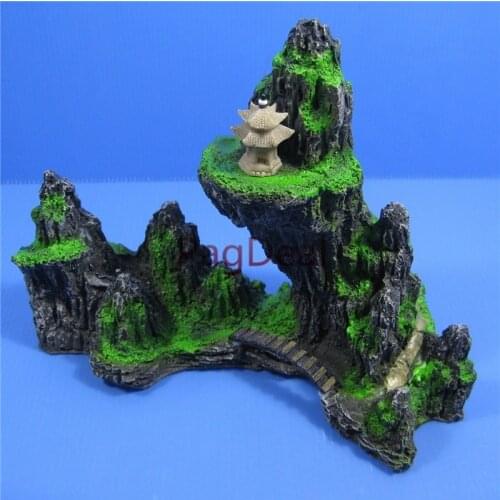 9.4" L24cm Fish Tank Rockery Mountain Rocks Cave Landscape Decoration Aquarium Stone Bridge Pavilion Decor Resin Ornament