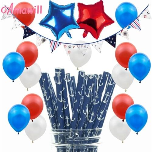 Amawill Nautical Theme Party Decorations Kids Birthday Anchor Pennant Cotton Banner Baby Shower Boys Birthday Party Supplies 8D