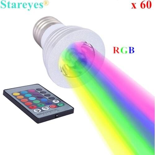 Free shipping 60 pcs 3W E27 GU10 E14 RGB LED Light with Remote Control 16 Color RGB LED spotlight Bulb LED droplight Lighting