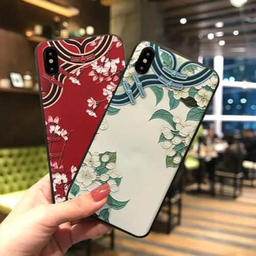 Chinese Style Flower Embossed Phone Case for iPhone 6 6S 7 8 Plus X XS MAX XR Soft TPU Back Cover for OPPO R15 R17 Capa Coque