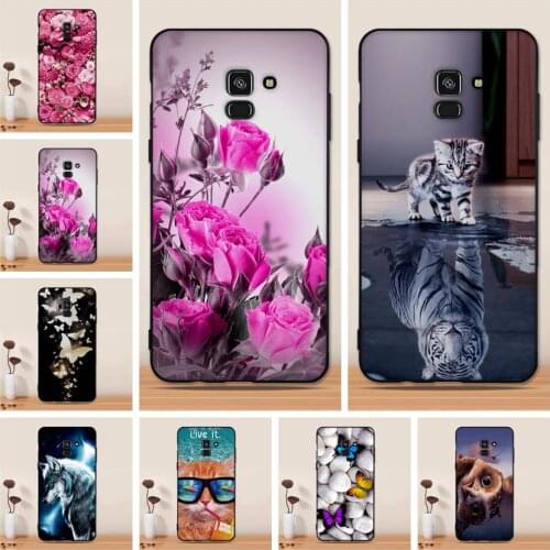 Phone Case for Samsung Galaxy A8 Plus A8+ 2018 Soft Silicon Cute Cat Painted Back Cover for Samsung Galaxy A8+ (2018) Case Cover