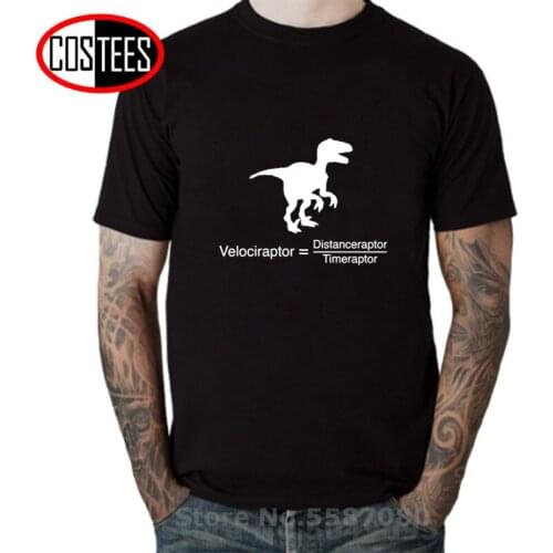 Parody Velociraptor physics equation T Shirt Men Dinosaur man Short Sleeve Top Quality Soft Science T-shirt Male dino sci-fi Tee
