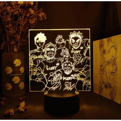 Hot Anime Haikyuu MSBY Team Figures Hinata Miya Sakusa Bokuto Frame Night Light 3D Otaku LED Desk Lamp Home Bedside Decoration