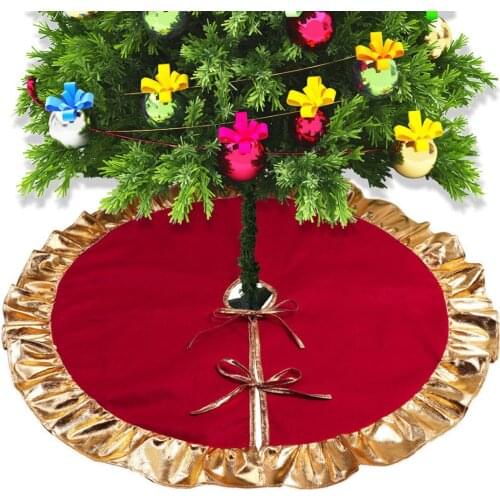 JX-LCLYL 90cm Ruffle Golden Edge Red Christmas Tree Skirt Ornaments Xmas Party Decor