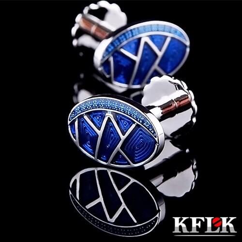 KFLK gemelos shirt cufflinks for mens gift Brand cuff buttons Blue Enamel cuff links High Quality Ellipse abotoaduras Jewelry