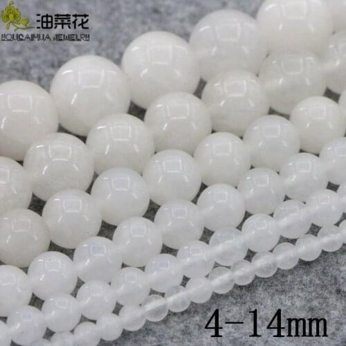 Natural Stone 4-14mm White Jades Round Loose Beads DIY Accessories Making Women Girls Gift Bracelet Necklace Wholesale Price