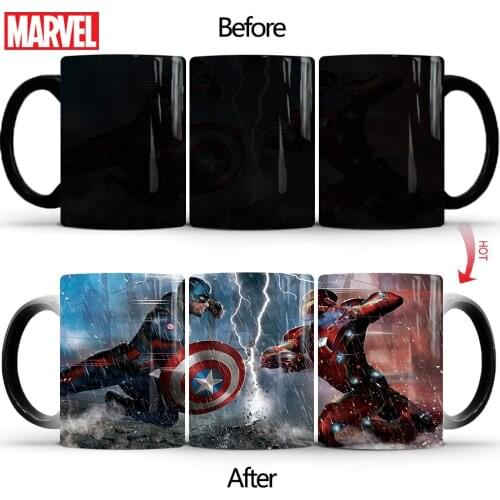 Disney mug Marvel series Captain America Iron Man color changing bone porcelain cup Home large capacity coffee cup milk cup