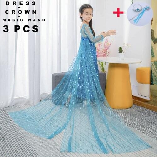 Summer Sequins Girls Party Princess Dress Baby Girls Elegant Long Sleeve Blue Dresses Birthday Fantasy Ball Gown Party Dresses