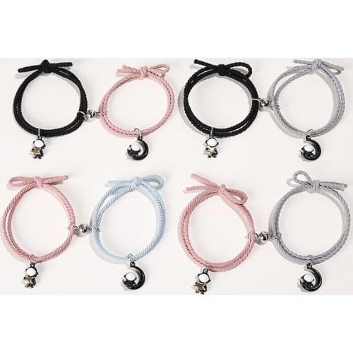Hot Cartoon Magnetic Couple Bracelets with Moon Robots Pendant Cute Mutually Attractive Friendship Rope Gifts for Friends