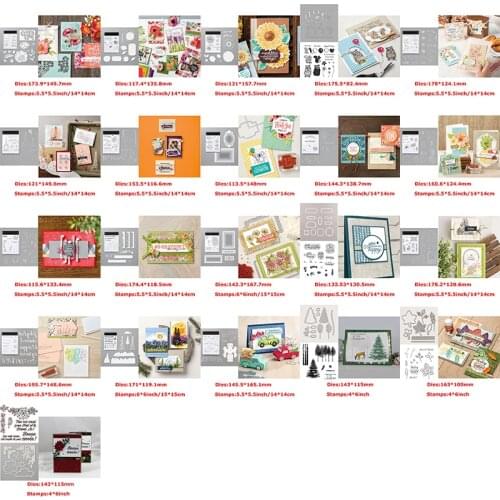 Layered Rectangle Border Cutting Dies Match Clear Stamps Beautiful Flowers Foliage Small Flag Tower Mixed Element 2021 #1