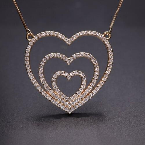 Fashion Love Heart Pendant Necklace For Women Full Pave Cubic zirconia Stone Gold Color Chain elegant wedding Bride Jewelry 2020