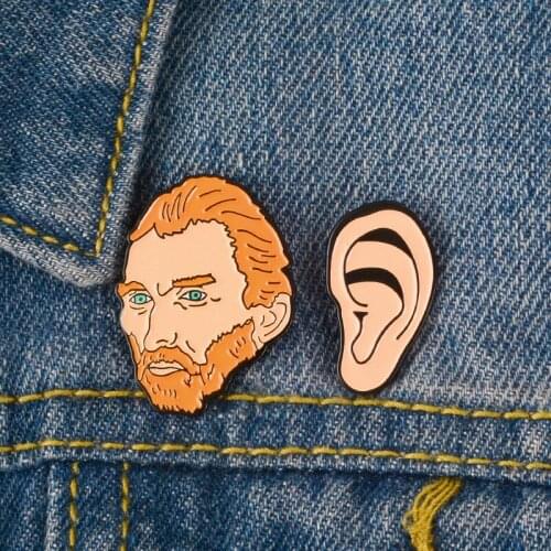 Backpack Van Gogh Badge Ears Enamel Brooch for Woman Badge Shirt Enamel Pin Brooches for Men Metal Pin Jewelry Accesorios