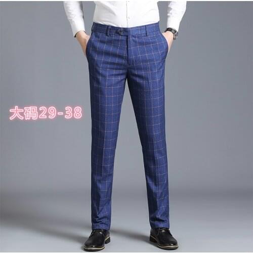 2019 New Mens Dress Plaid Business Trousers Classic Retro Plaid Loose Straight Casual Large Size Fashion Wedding Suit Pants
