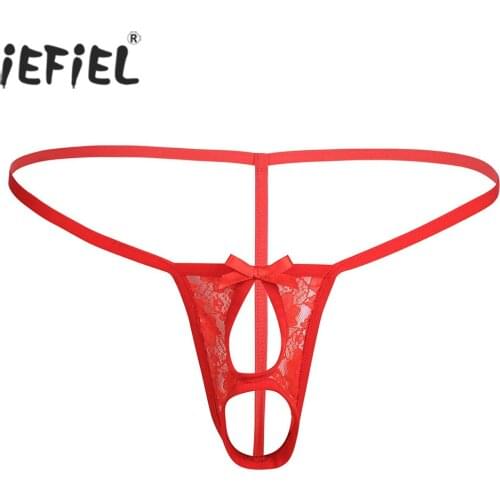 IEFiEL Men Lingerie Panties Open Butt Crotchless Penis Ring Sissy Pouch Bikini String Homme Underwear Underpants Gay Mens Thongs