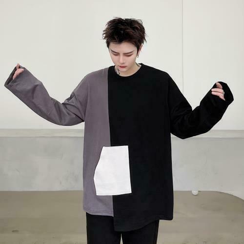 Mens Loose Gothic Long Sleeve Fashion Pullover Youth Casual Young Tops T-shirts Mixed Color