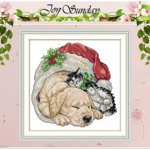Christmas cat and dog counted Cross Stitch 11CT 14CT Cross Stitch Set Wholesale DIY Cross-stitch Kit Embroidery Needlework