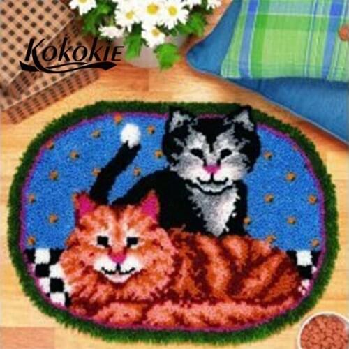 Latch hook kits for adults large cat carpet diy latch hook rug kits carpet embroidery carpet printed canvas yarn diy rug
