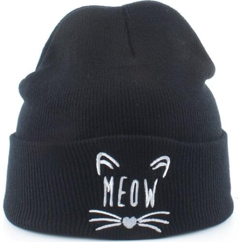 New Embroidery Meow Cat Winter Hat Women Beanie Caps Casual Beanies For Men Warm Hip Hop Skullies Bonnet Knitted Hat