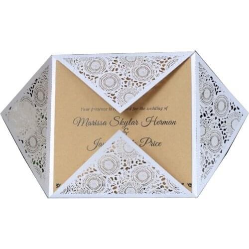 New Square White Pearl Paper Wedding Invitations Laser Cut Hollow Lace Invites Pure Wedding & Engagement Cards Customized Cards