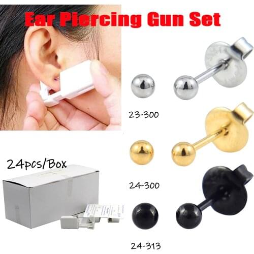 24pcs/Box Disposable Safety Ear Piercing Device+Sterile 316L Steel Studs Nickel-free Pearl Zircon Earring Piercing Body Jewelry