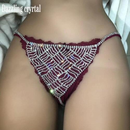 Sexy women shining Rhinestone body chain jewelry waist hollow underwear womens crystal underwear T-String Belly Chain Jewelry