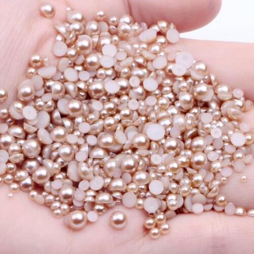Light Coffee Half Round Pearls 2mm-12mm Round Flatback ABS Imitation Pearls Glue On Beads For Wedding Dresses Decorations