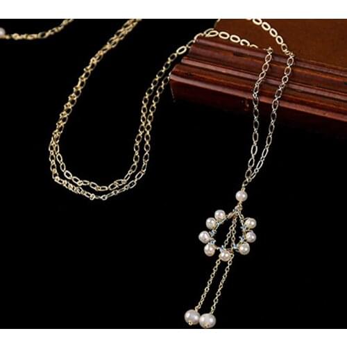 Simple Design Fashion Natural Freshwater Pearls Pendant Necklace Zircon Sweater Long Chain Drop Water Necklaces For Women Trendy