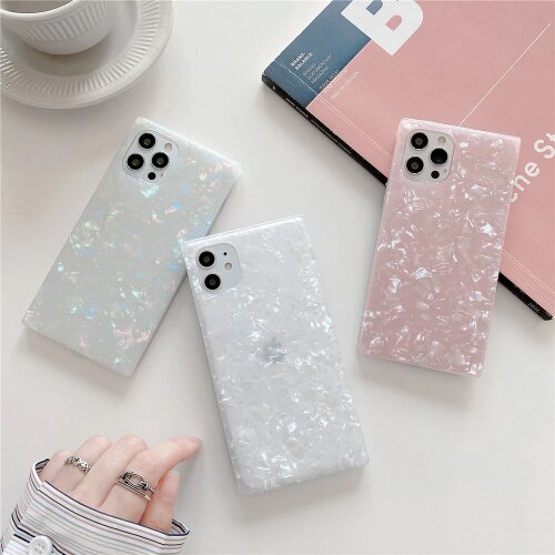 Square Right angle Phone Case For iPhone 12 11 Pro Max 12 Mini XR XS Max 8 7 Plus Colorful Dream fish scale Transparent cover