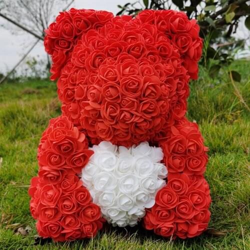 Rose Bear 40cm Pink Teddy Rose Bear With Love Heart Artificial Flower Decoration Valentines Day Gift