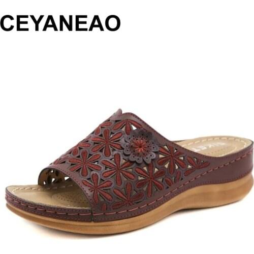 CEYANEAO Summer Shoes Woman Sandals Hollow Round Toe Ladies Sandals Floral Ankle Beach Shoes Soft Bottom Sandalia Feminina Plus