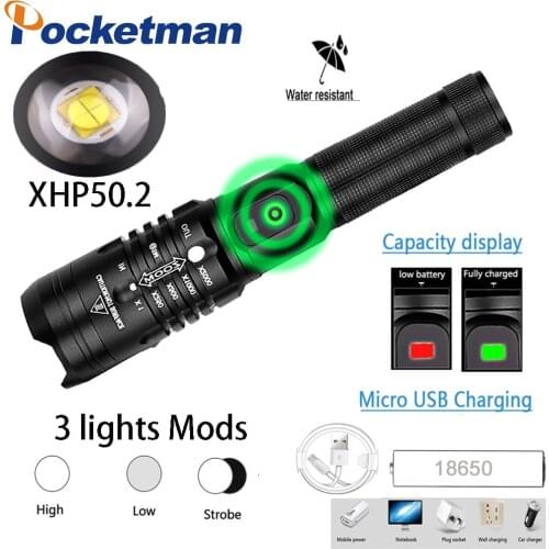 6500lumens Lamp xhp50.2 led flashlight powerful usb torch Zoomable lantern use 18650 battery torch for fishing hunting