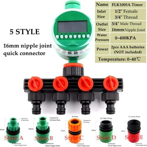 LCD Display Watering Timer Set Electronic Garden Irrigation Controller Water Timer with 4-Ways Tap Hose Splitter and 4pcs Joints