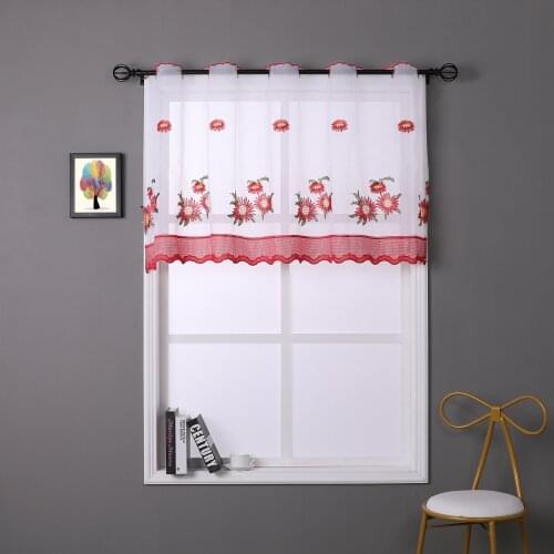 TONGDI Kitchen Curtain Valance Sheer Tiers Pastorall Fruit Cafe Tulle Beautiful Embroidery For Window Of Kitchen Dining Room