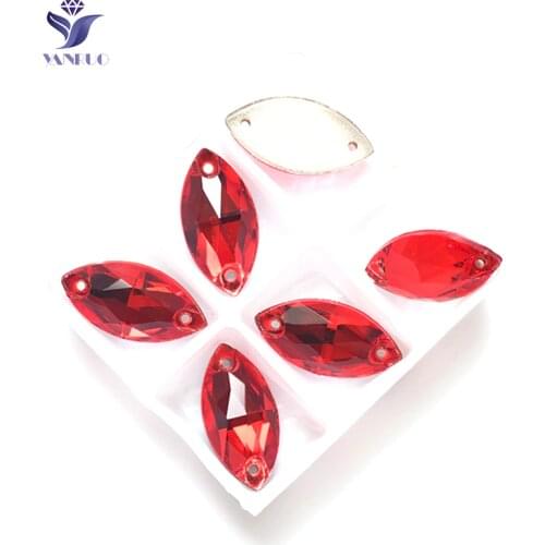 YANRUO 3223 Navette Light Siam Sew On Red Glass Rhinestones Red Stones Sewing Strass Decoration Clothing