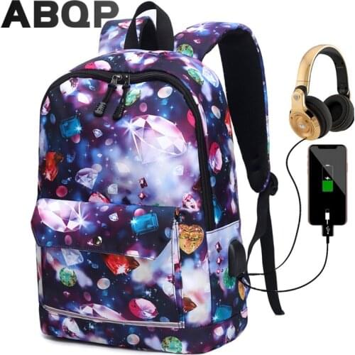 ABQP Colorful Womens School Backpack Large Capacity 14" Laptop Female Travel Backpack USB Charging Girls School Backpack Bags